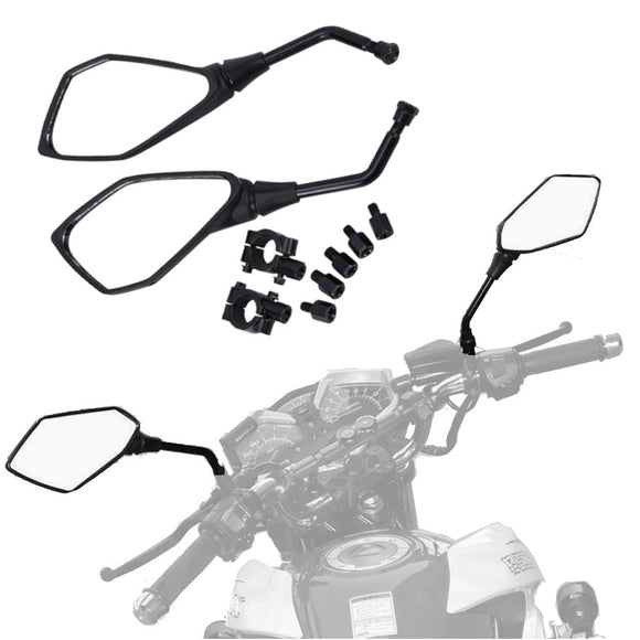 A pair of motorcycle side mirrors with a set of screws for installation
