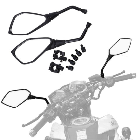 A pair of motorcycle side mirrors with a set of screws for installation