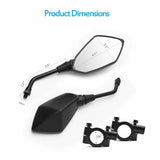  A pair of motorcycle side mirrors displayed with measurement markings for reference.