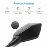Side mirror of a motorcycle with "premium processing" text, emphasizing superior craftsmanship and performance.