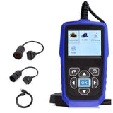 Tractor diagnostic scanner with a cable and charger, ready for quick vehicle checks.
