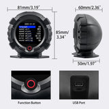 GPS Slope Meter Inclinometer with size and measurements displayed, highlighting its compact design and compatibility. 