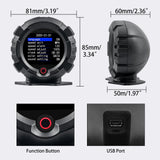 GPS Slope Meter Inclinometer with size and measurements displayed, highlighting its compact design and compatibility. 