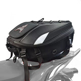 Waterproof motorcycle tail bag featuring a sturdy black handlebar for easy attachment and transport.
