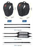 Dimensions and specifications of a waterproof motorcycle tail bag illustrated clearly.
