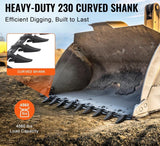 A large excavator with a heavy-duty 230 curved shark bucket tooth bar, designed for tough digging tasks.