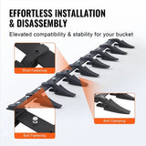 Installation instructions for a tractor, featuring a bucket tooth bar and curved shark for effortless setup.